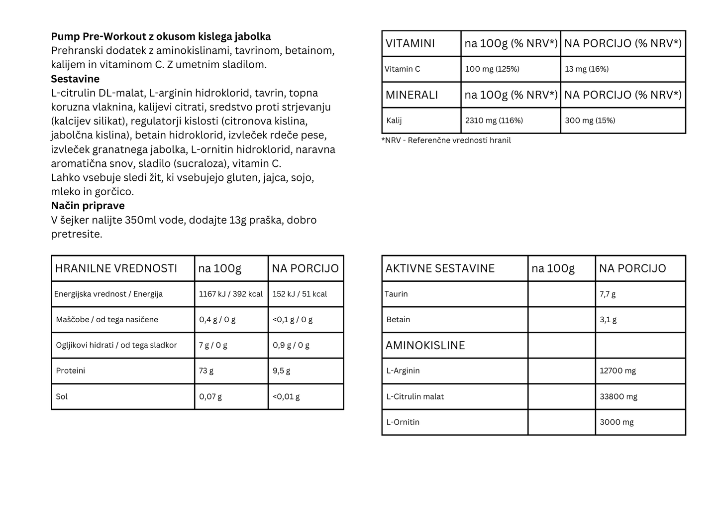 Pump Pre-Workout 390g